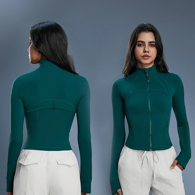Short Standing Collar Long Sleeve Zipper Yoga Jacket Slim-fit Fitness Outdoor Running Sport Yoga Top Jacket