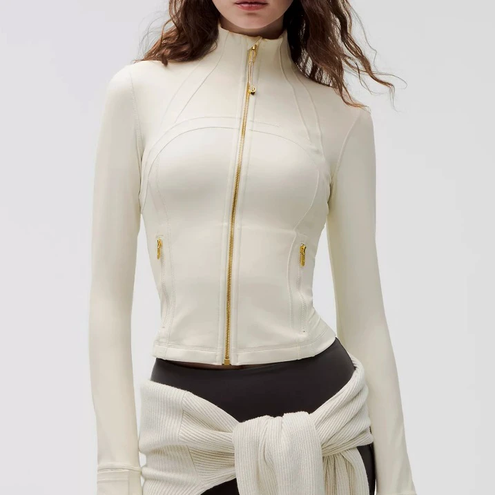 Plus Size Lightweight Breathable Zipper Jacket Cropped Tops Jackets Side Pockets Slim Fit Coat Training Breathable Gym Yoga Top