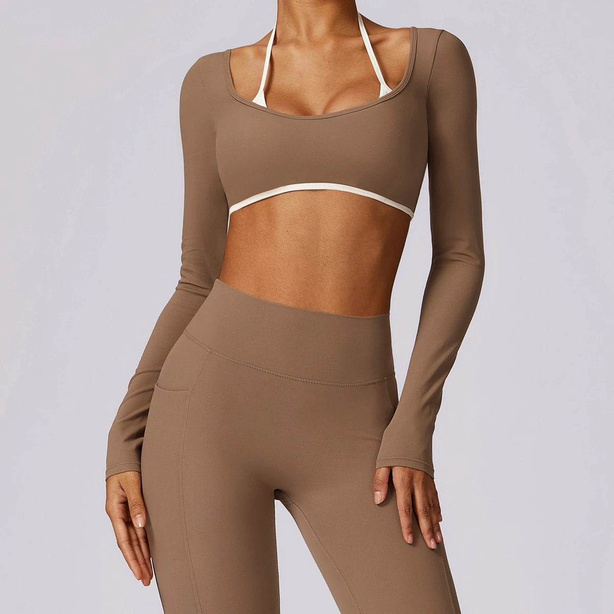 Sexy Hollow Backless Long Sleeve Fitness Tops Quick-Drying Workout Yoga T-Shirt Removable Cups Breathable Design for Running