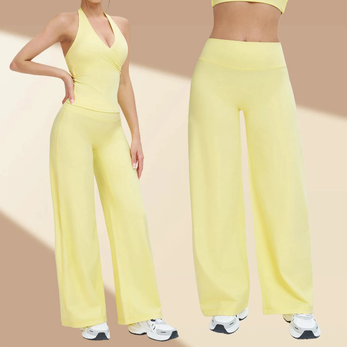 5529 Scrub Slim Loose Wide Leg Casual Low Waist Nylon Spandex Outdoor Running Sports Pants Women's Flare Leggings