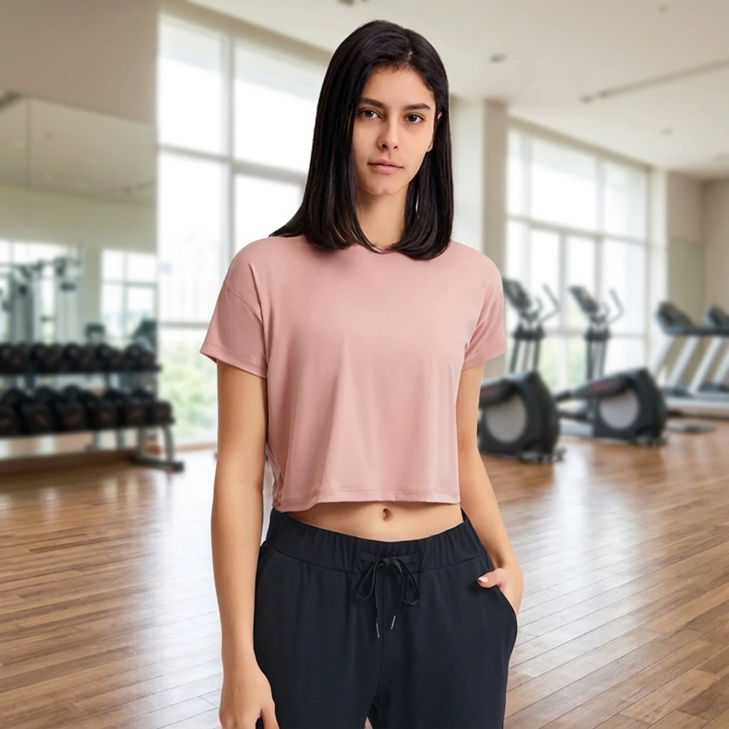 Women's Sportswear Woman Gym Sportwear Quick Dry Yoga Top Crop Top Loose Yoga Crop Top Workout Loose T-shirts Solid Fitness Wear