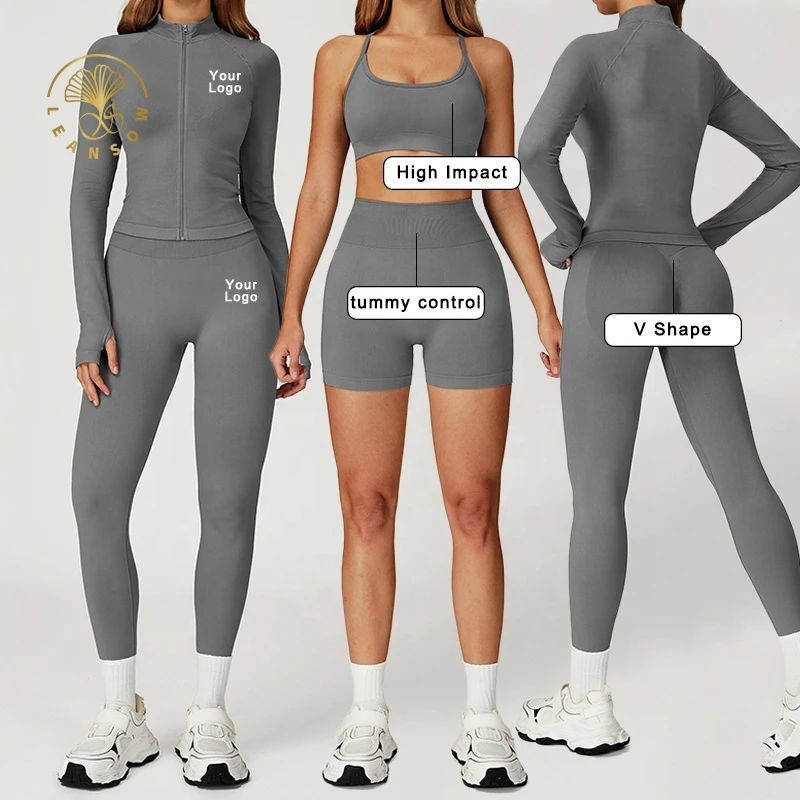 Nylon Spandex Fitness Apparel Womens Gym Wear Manufacturer Four Way Stretch Blank Wholesale Plus Size Workout Clothing Yoga Sets