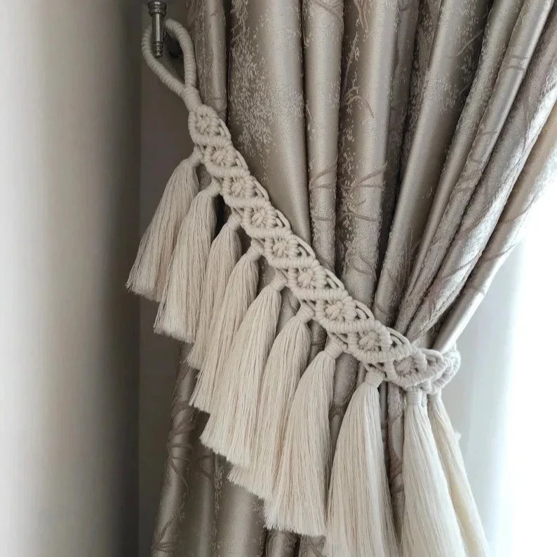 Macrame Leaf Curtain Boho Minimalist Decor Curtain Holder Modern Window Tiebacks Unique Home Decorative House