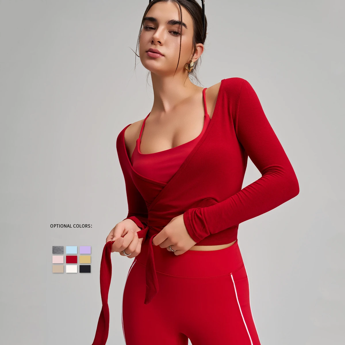 Newest Cotton Polyester Yoga Wrap Top Stylish Tie Rope Fashionable Breathable Skin Friendly Pilates Ballet Activewear Crop Top