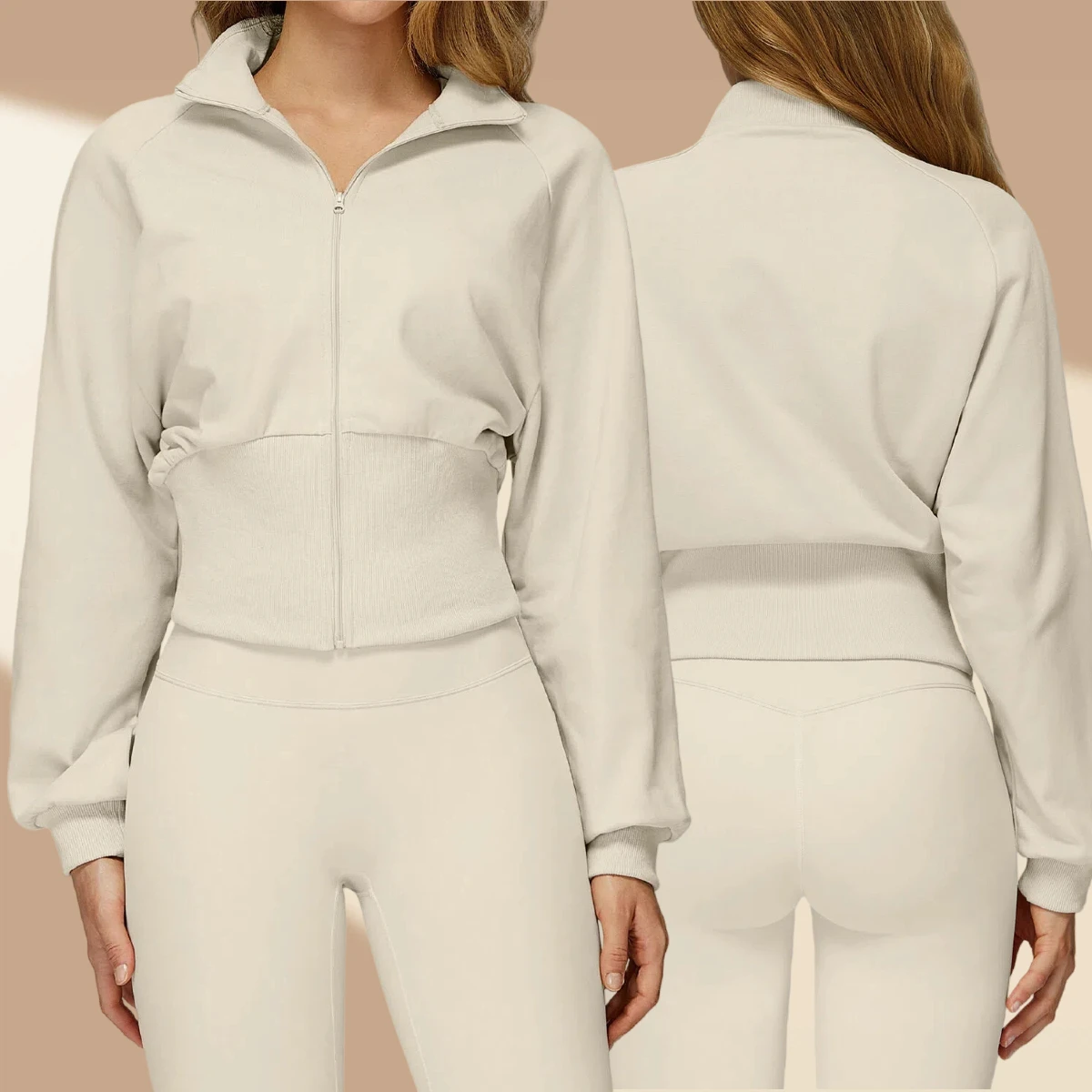 2500 Yoga Stand Collar Zipper Jacket Breathable Air Layer Sweater Coat with Loose Long Sleeves Fitness Tops