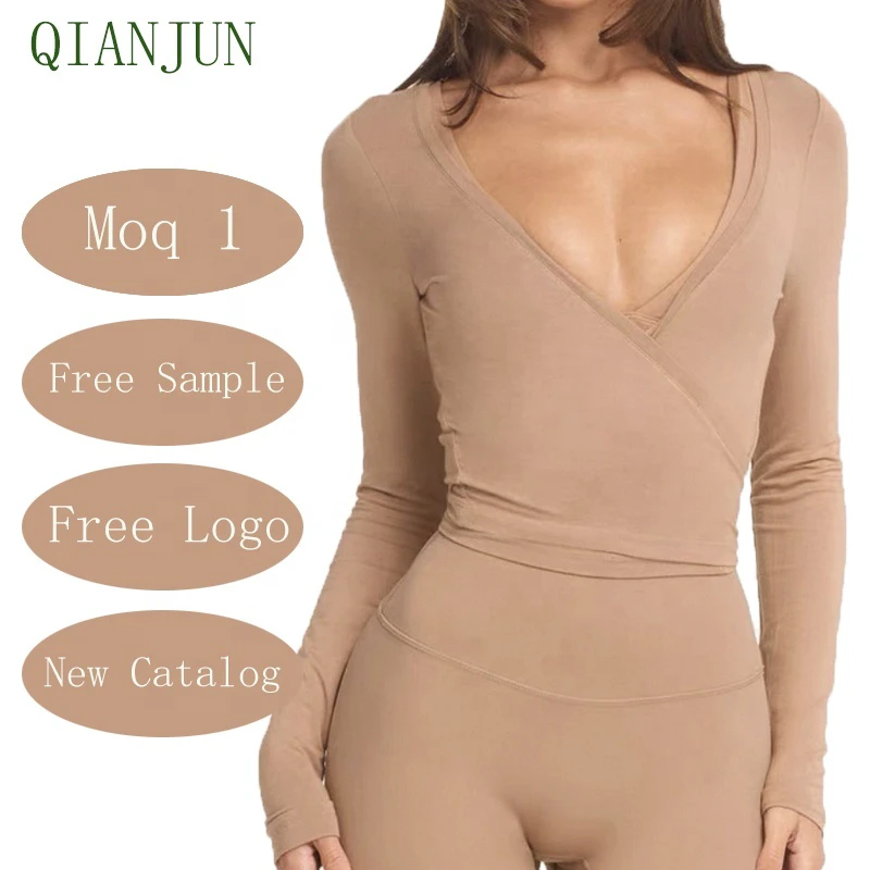 Customize OEM Women Quick-Drying Gym Fitness Sports Blouses Long-Sleeves Pilates Blouse Open Front Shirts Wrap Yoga Top