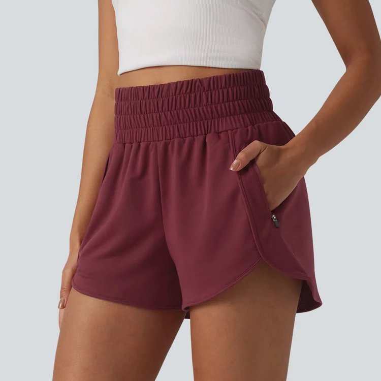 High Waisted 95% Polyester 5% Elastane Quick Dry Curved Hem Summer Casual 3