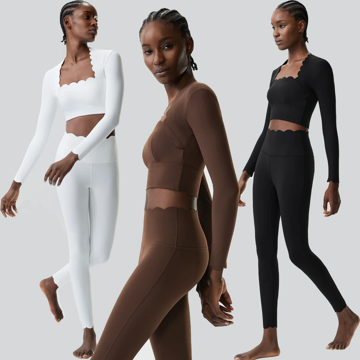 Custom logo Long Sleeve 2 Piece Yoga Pants Set Soft Breathable Activewear Running Workout Clothes for Women