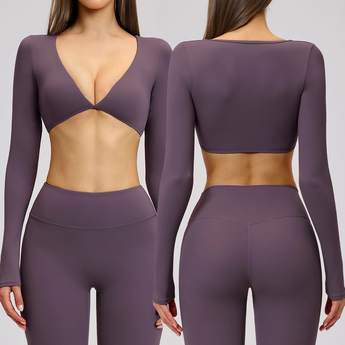 Wholesale Casual Yoga Long-Sleeve V-Neck Fashionable Cropped Sports Top for Outdoor Fitness Running T-Shirt for Women