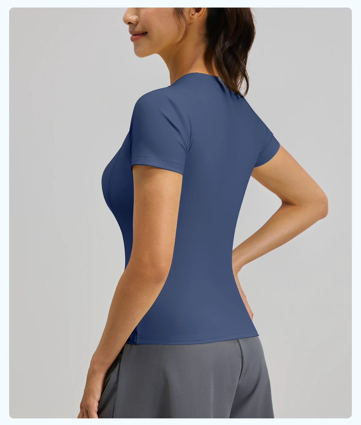 In Stock Breathable Quick Dry 4 Way Stretch Spandex Short Sleeve Slim Fit Women's Yoga Gym Custom Workout Sports Top For Summer