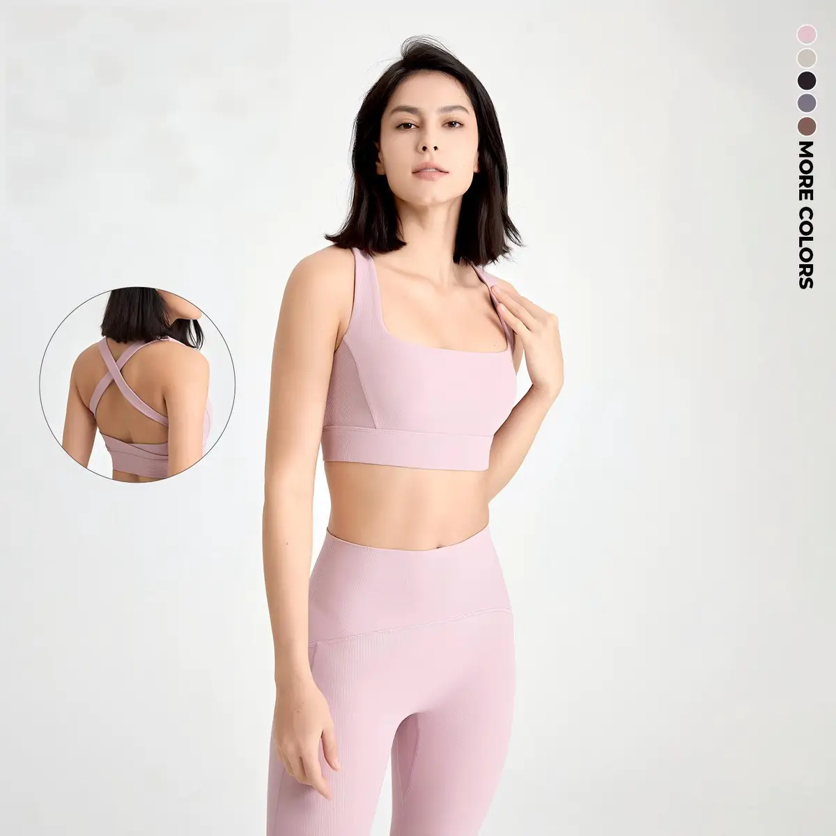 Wholesale Women's Square Neck Sports Bra Crisscross Back Padded Yoga Crop Top Breathable Workout Bra Medium Impact Gym Bra