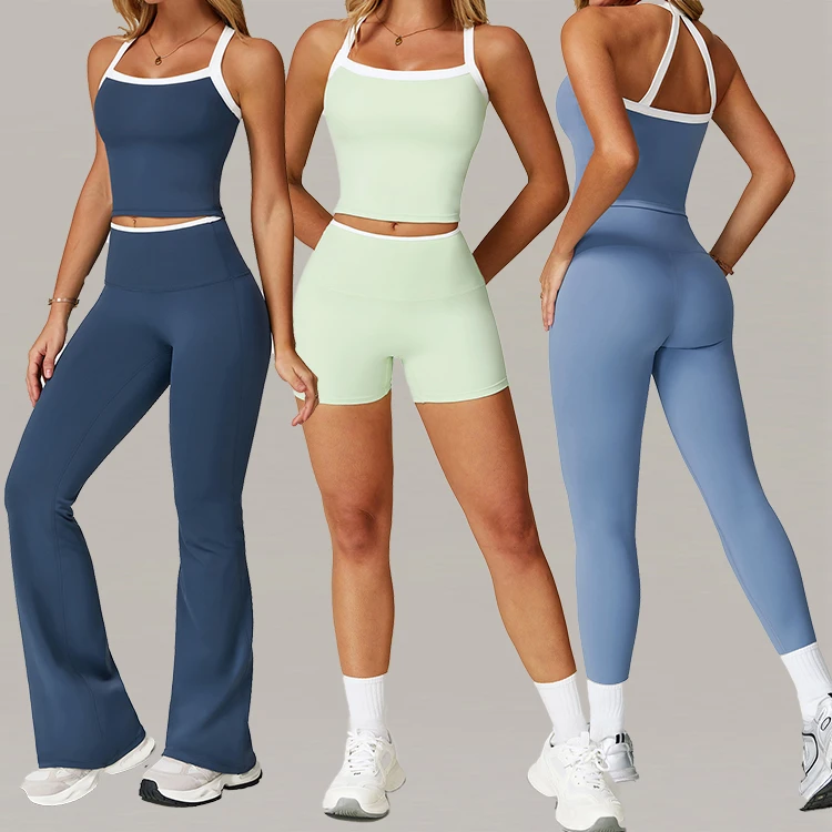 Fashion Spandex Stretch Yoga Set Color Block Crisscross Beautiful Back Tight Yoga Women Running Workout Fitness 2 Piece Set