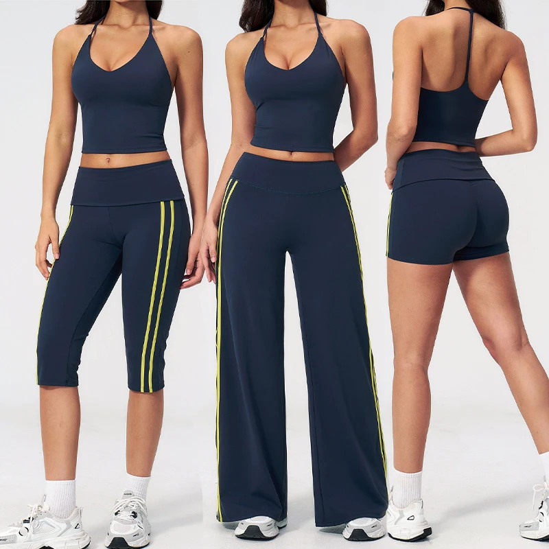 Roregal High Quality Workout Clothes Yoga 2-piece Set High Waist Wide Leg Yoga Suit Slim Fitness Sport Set