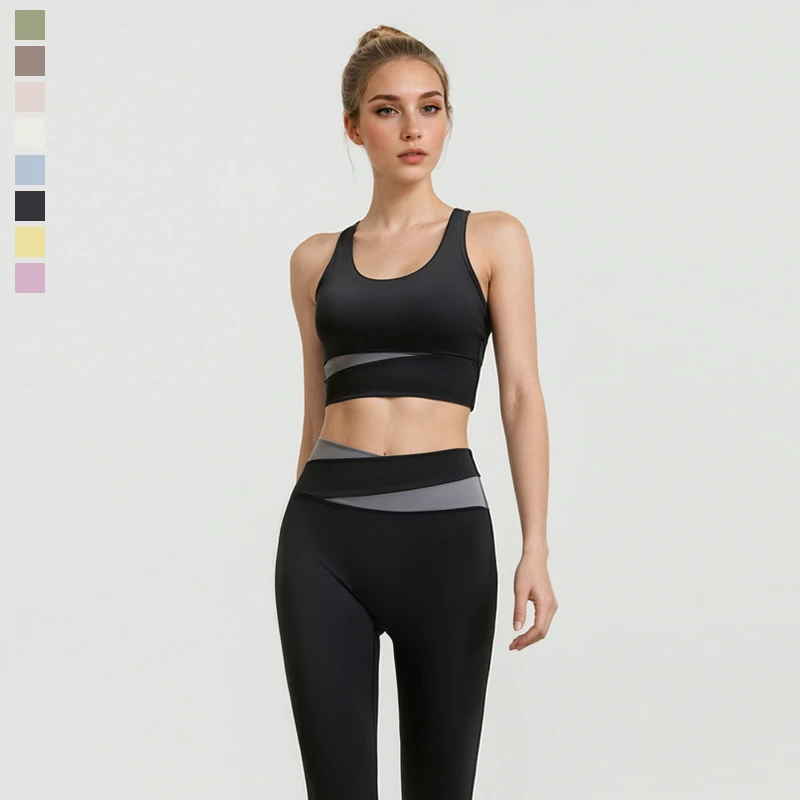 Custom Summer Breathable 4-Way Stretch Sports Bra Gym Tank Top Compression Tummy Control High Cross Waist Fitness Yoga Leggings