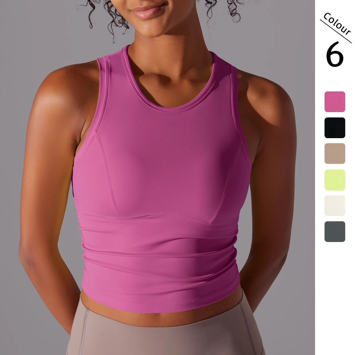 New Breathable Double-sided Nylon Solid Color Tight Belly Covering Crew Neck Sports Vest Running Fitness Yoga Clothes Long Top