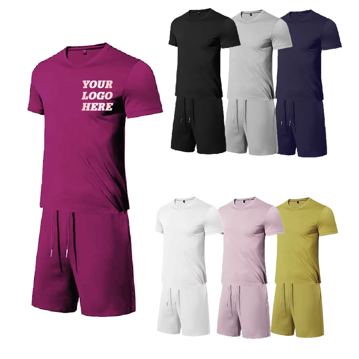 Custom Mens Breathable Tracksuit Short Sleeve T Shirts Summer Two Piece Shorts Sets For Men