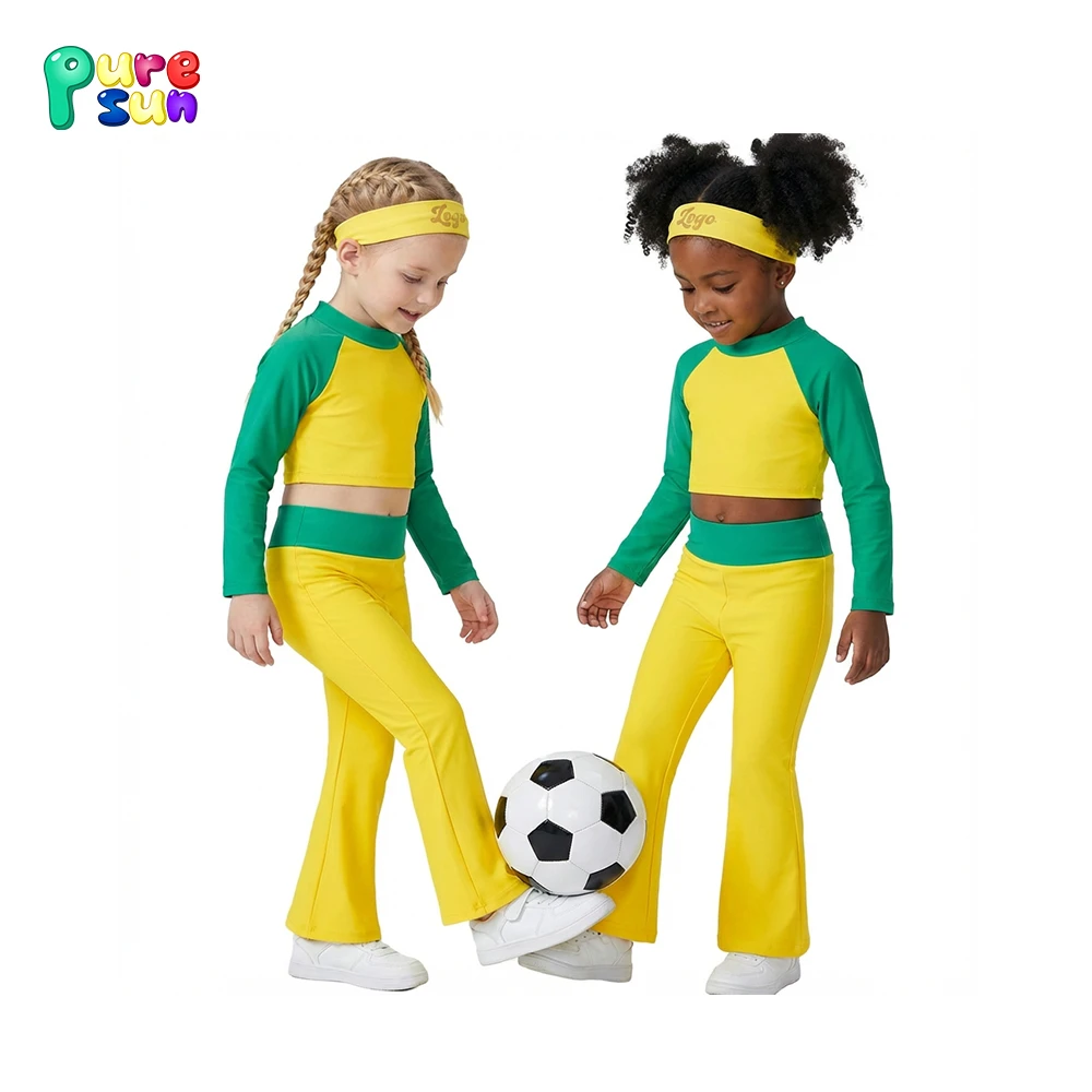 Puresun Wholesale Custom Yoga Children Clothing Kids Football Clothes Girls Sport Set for Soccer