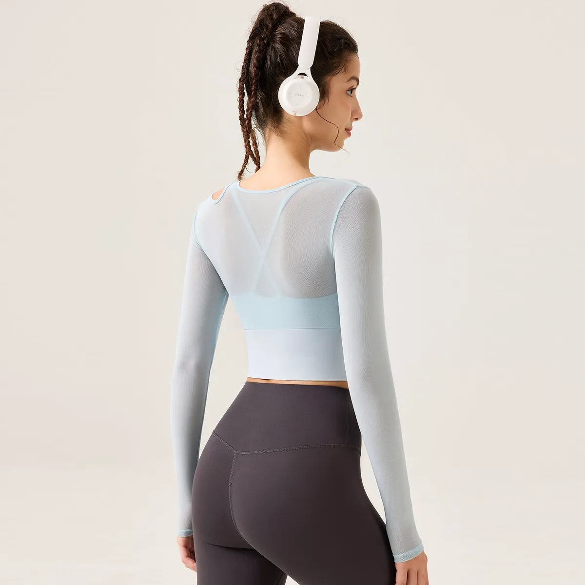 Autumn Winter Yoga Nine Quarter Long Sleeve Slim-fit Lightweight Spandex/Nylon Solid Sweat-Wicking Fashion T-shirt Outdoor