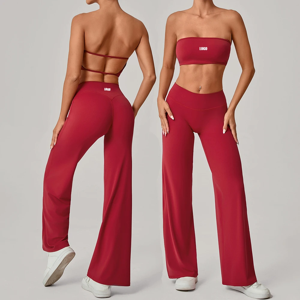 New Wholesale Fashion Breathable Tube Flared Pants Fitness Gym Yoga Women Sportswear Trendy Workout Sets
