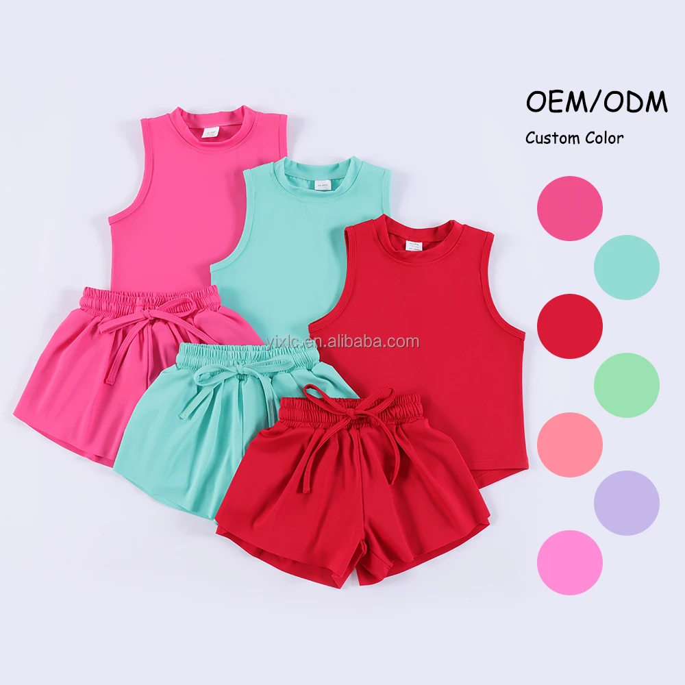 Plus Size Girls Butterfly Shorts Tank Clothing Suit Solid Color Baby Yoga Wear Teenager Tennis Running Sportswear