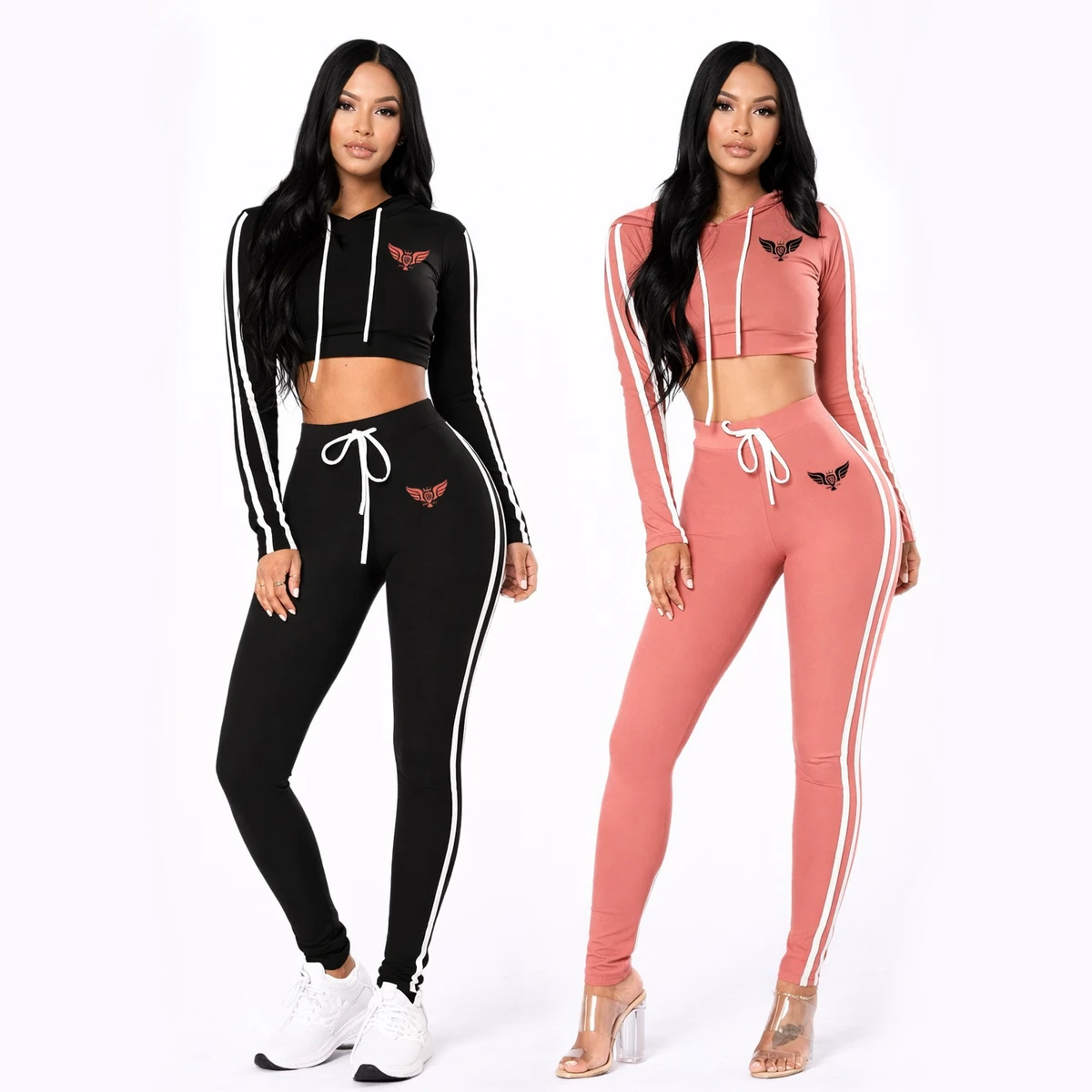 Custom Women Cropped Hoodie and Leggings Set Slim Fit Tracksuit Two Piece Activewear Gym Workout Outfit Custom Logo