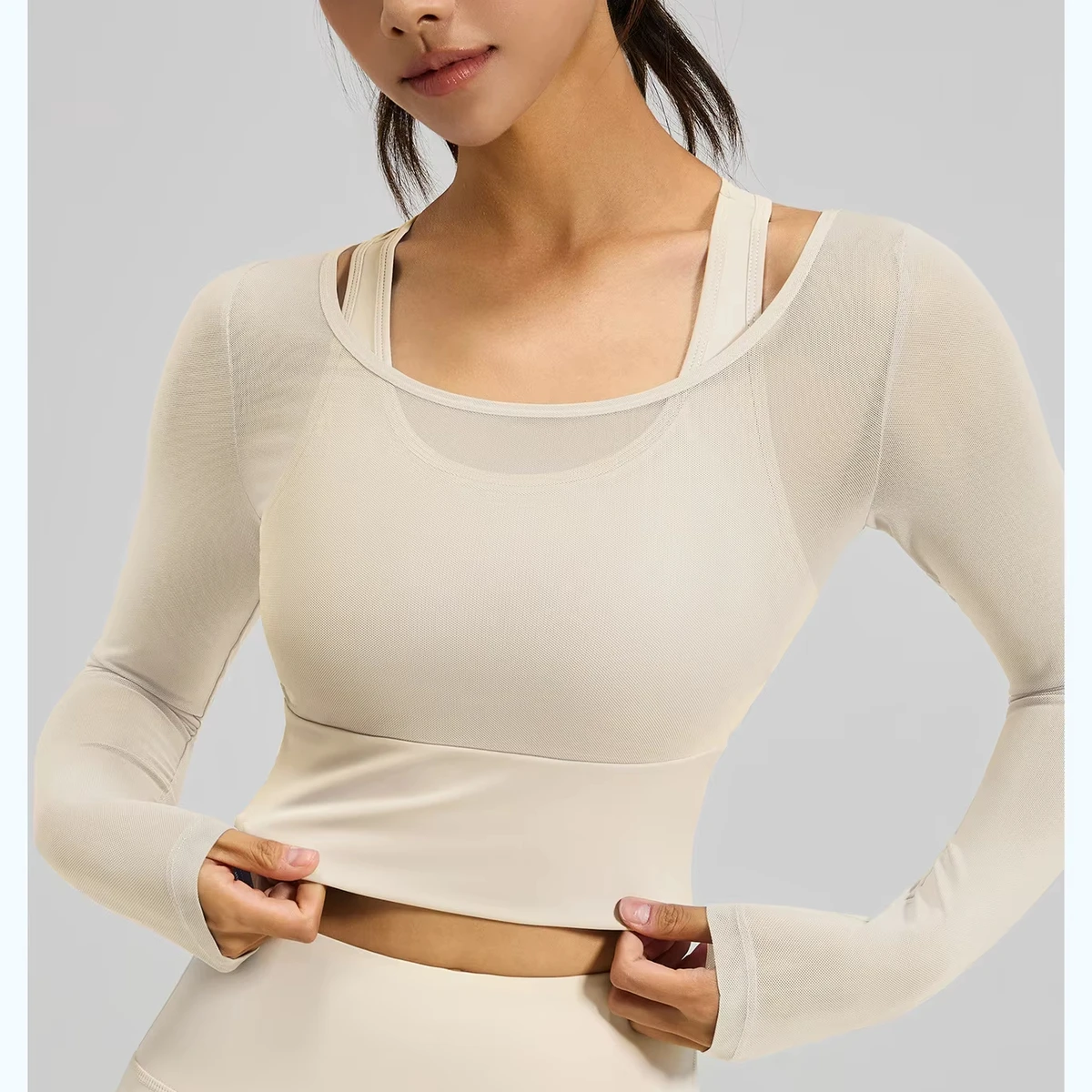 Women's Mesh Long Sleeve Yoga Top, Slimming with Built-in Bra Pads, Sports Fitness Cycling Top in Stock Fast Shipping