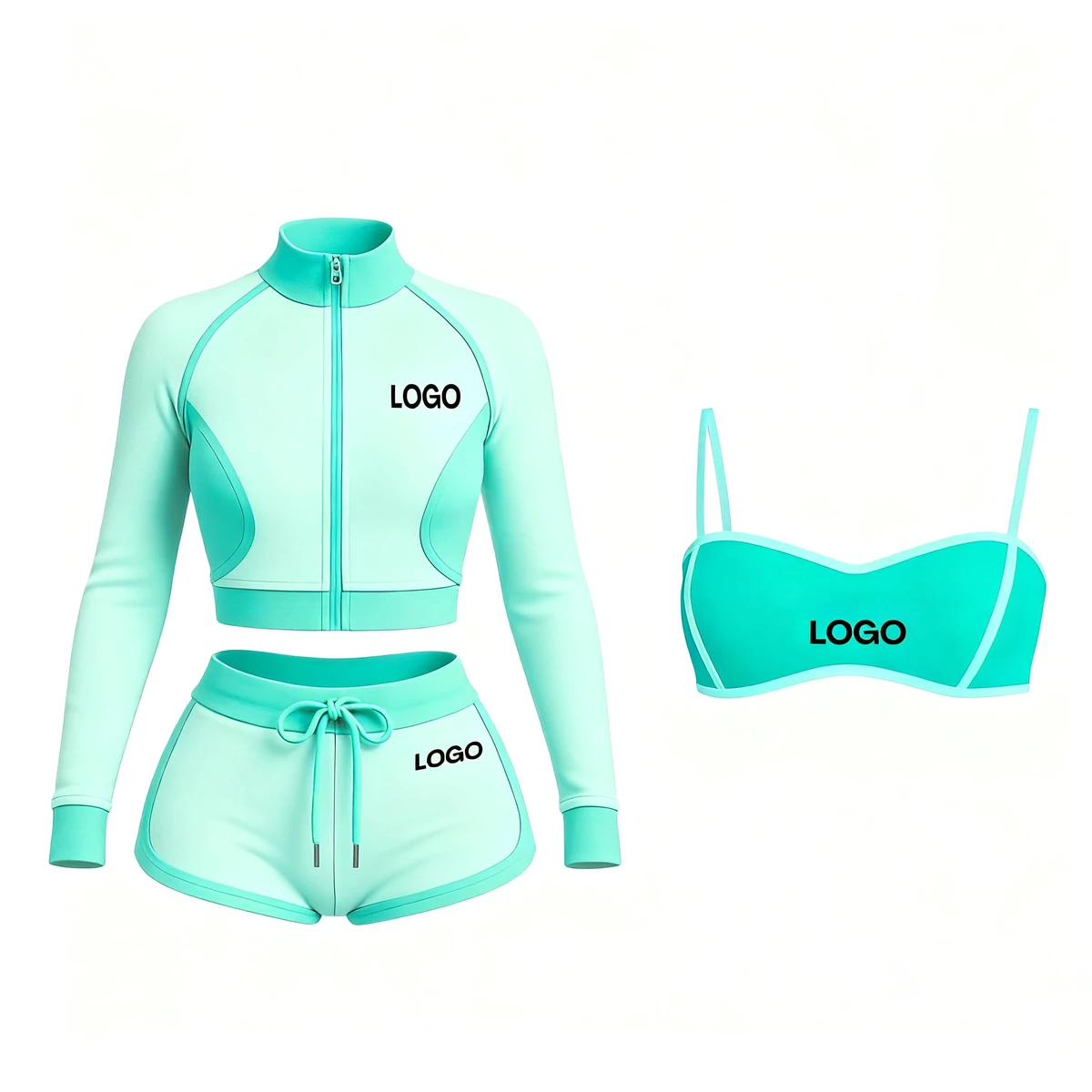 Summer Clothes 3 Piece Set Women Tracksuit Custom Streetwear Contrast Color Sports Bralette Top Jacket And Shorts Sets For Women