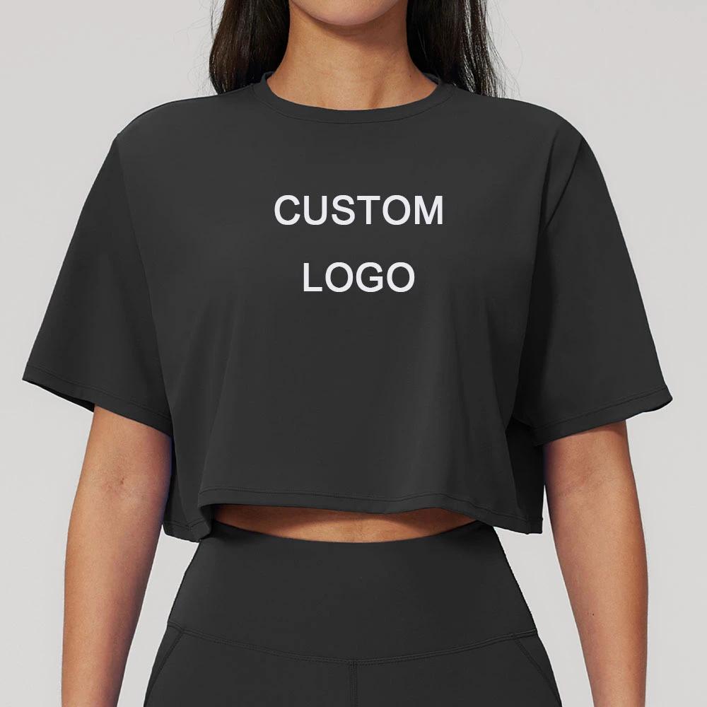 Wholesale Sports Short-sleeved Yoga Suit Navel Loose Crew Neck Solid Sweat-Wicking Running Fitness