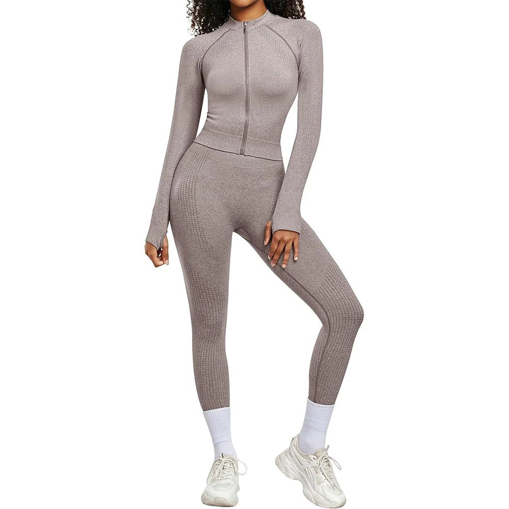 Women yoga set seamless activewear two piece crop bra with high waist leggings stylish workout clothing gym wear