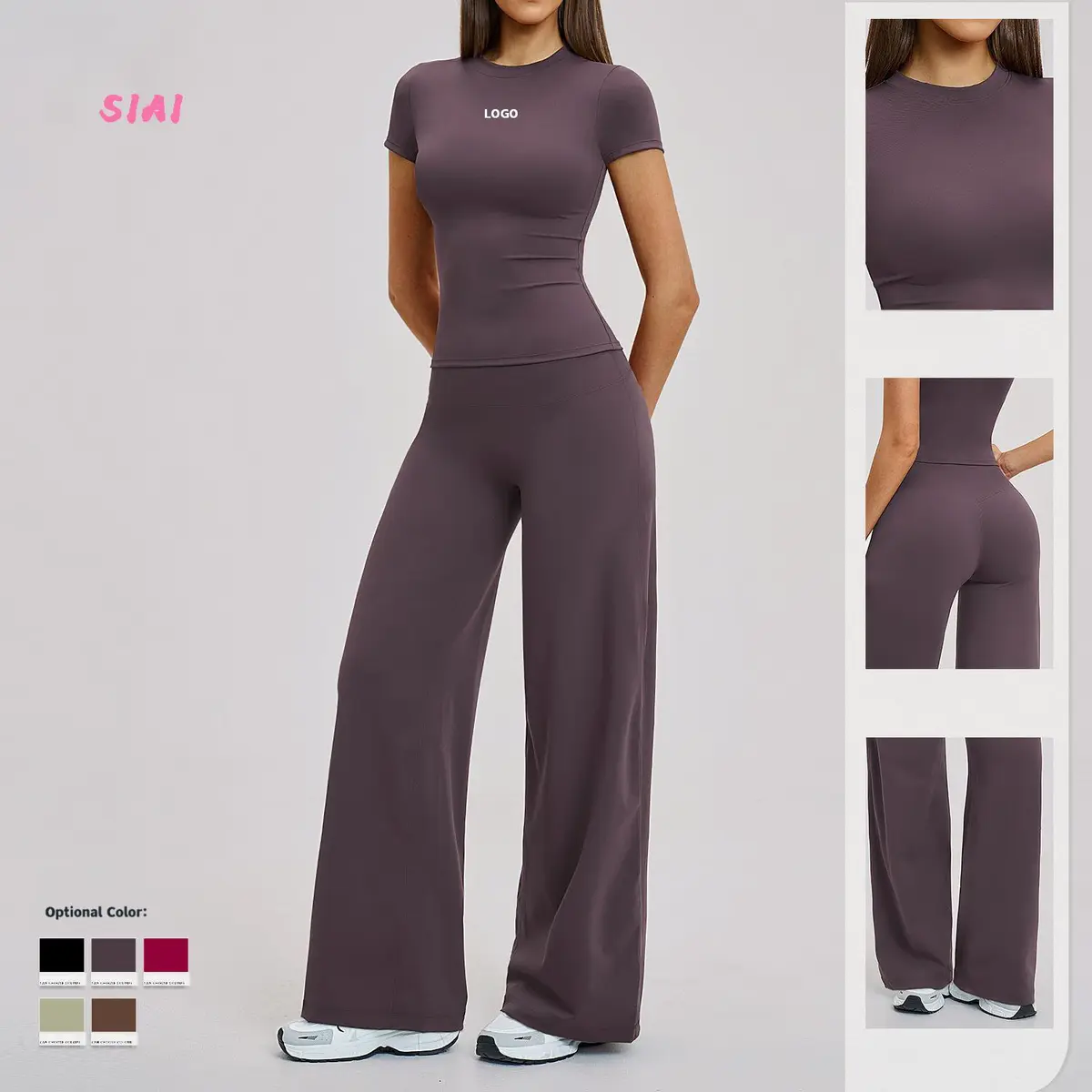 Brushed Plus Size Yoga Set Mid-waisted Loose Straight-leg Pants Sports Fitness T-shirt Outdoor Casual Running Set Four-way