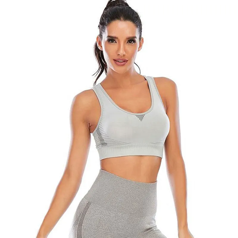 Women's High Quality Customizable Medium Support Seamless Sports Bra Breathable Anti-Bacterial Spandex/Nylon Deep V-Neck Yoga