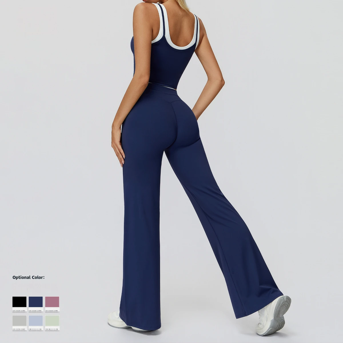 Summer Fashion Women Yoga Sports Set, Quick-drying High-waisted Wide-leg Pants Slim Fit Sportswear 2-Piece Set