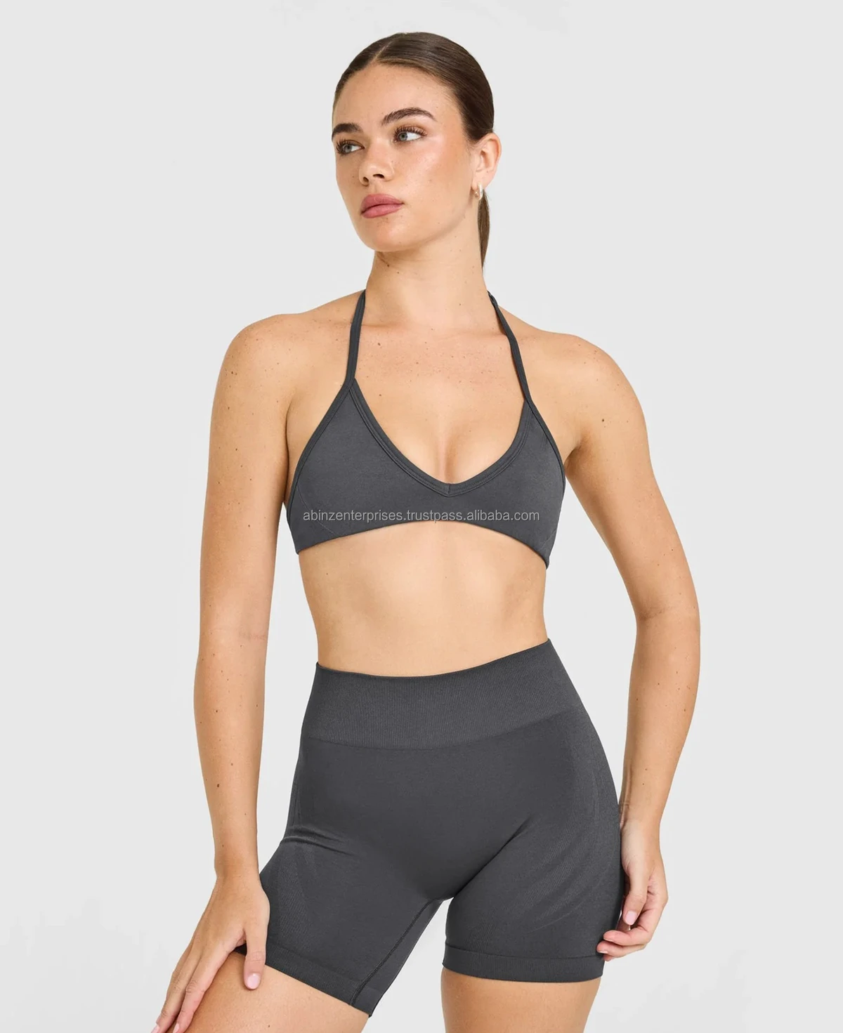 Women's High Quality Solid Lightweight Breathable Waterproof Skinny Fit Halter Neck Bra Short Yoga Set Streetwear Quick Dry