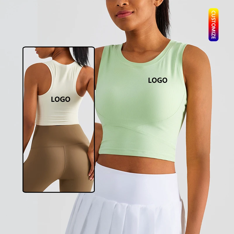 Autumn Hot Sale Yoga Top With Build in Bra Workout Clothing Round Collar & Yoga Wear All-In One Sports Top
