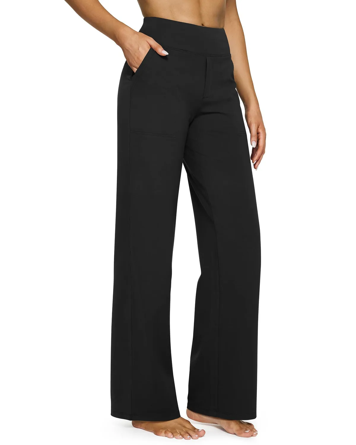 Custom Recycled Nylon Women's Plus Size Yoga Pants Wide Leg Stretch Breathable Tummy Control Workout Yoga Leggings With Pockets