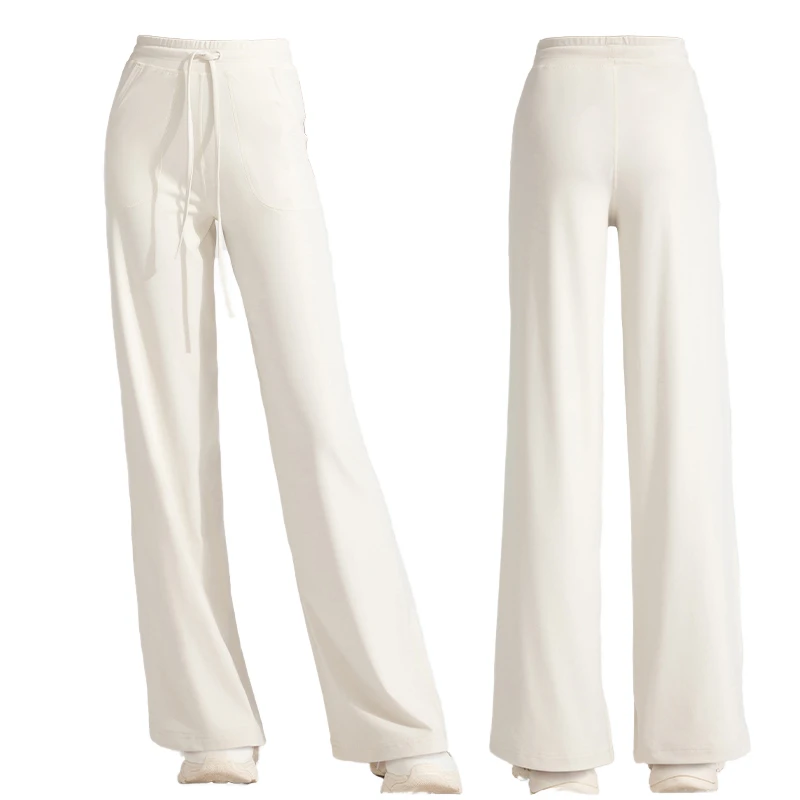 Wholesale Anti-Bacteria Fitness Activewear High Waist Women's Loose Straight Pants Side Pockets Casual Summer Wide Leg Pants