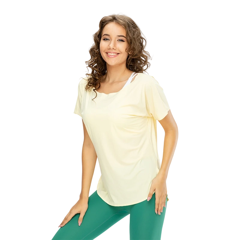 Breathable Plus Size Yoga Blouse New Round-Neck Lightweight Recyclable Sports Short Sleeve T-Shirt Front All-Match for Adults