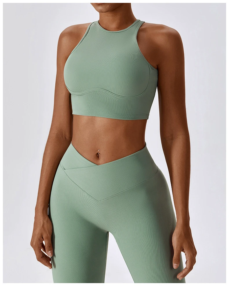 Women's Contrast Color Sports Bra, Open Back, Breathable Moisture-wicking Stretch Leggings for Running Training with Bra