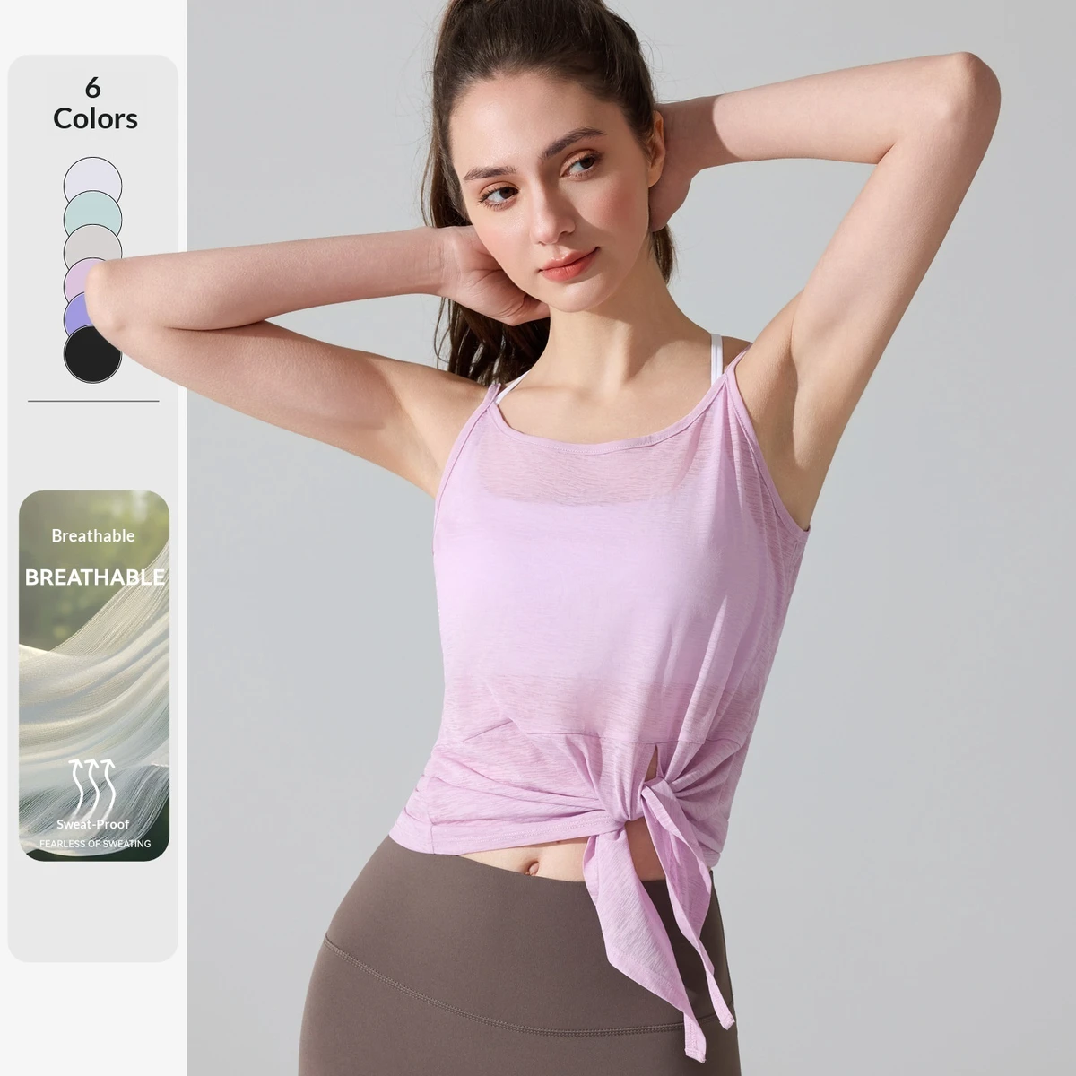 Cross-border Breathable Lightweight High-end Yoga Wear Women's Loose Simple Solid Seamless Split Running Fitness Sleeveless