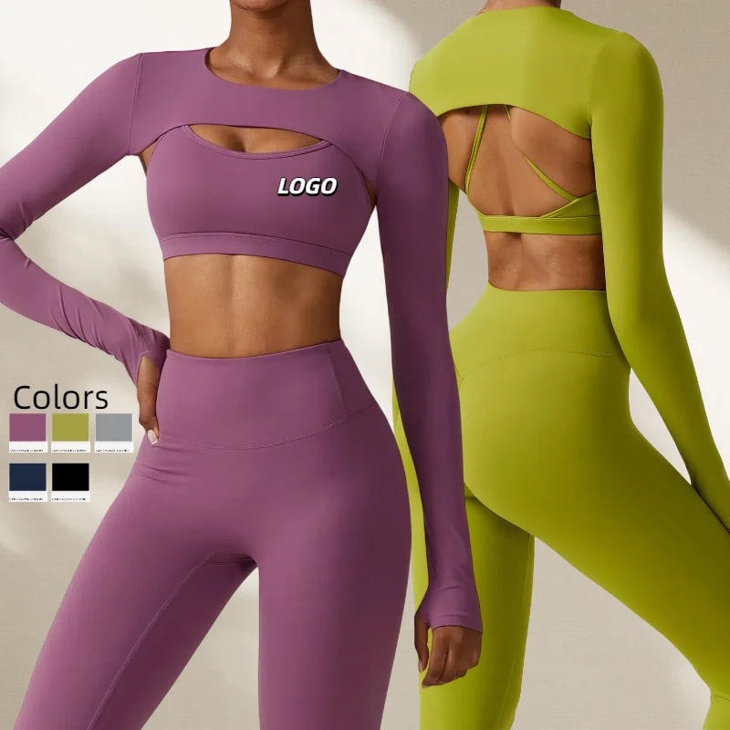 Women Long Sleeve Nude Felling Yoga Yoga Shirts Lady Round Neck Beauty Back Sports T-shirts Female High Stretch Slim Gym Blouse