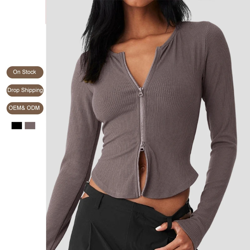 Custom Women's Yoga Clothing New Cross-Border Double-Ended Zipper Top for Running Breathable