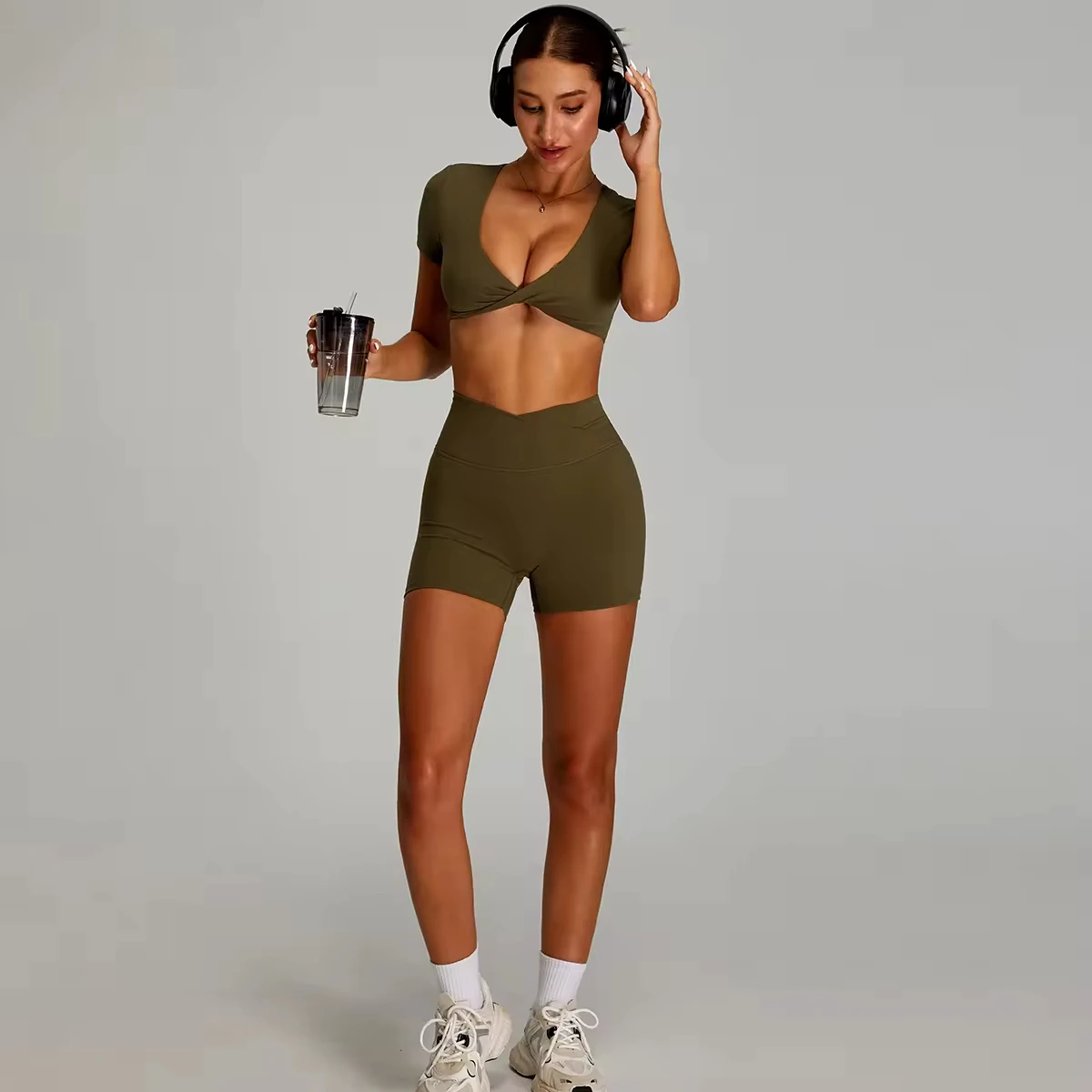 Women's Cross High Waist Yoga Set Naked Sensation Quick Dry Fitness Outfit for Running Gym XS Size Breathable Solid Front