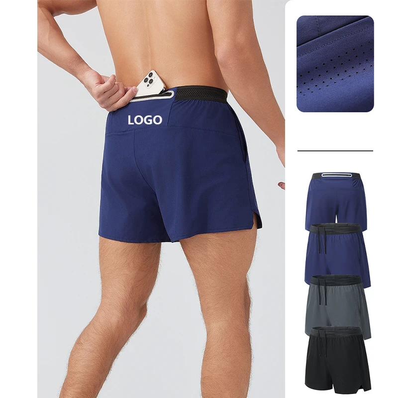 Custom Logo Men Sports Casual Breathable Quick Drying Fitness Running Spandex/Nylon Solid Elastic Waist Plus Size Workout Shorts