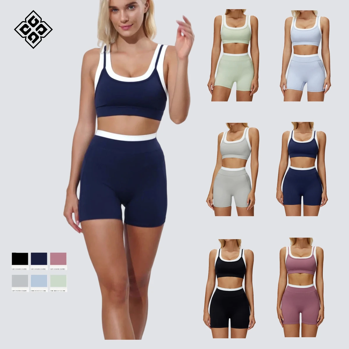 Factory Direct Four Way Stretch Rib Sports Bra High Waist Shorts Sportswear Suit Women's Workout Wear Gym 2 Pcs Yoga Sets