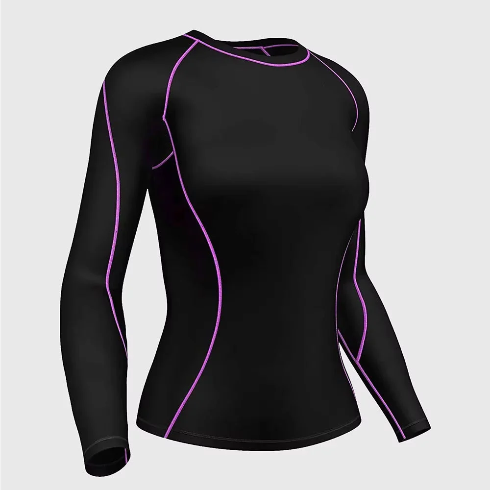 Women Compression Top Seamless Long Sleeve Moisture Wicking Breathable Stretch Gym High Quality Spandex/Polyester 220g Digital