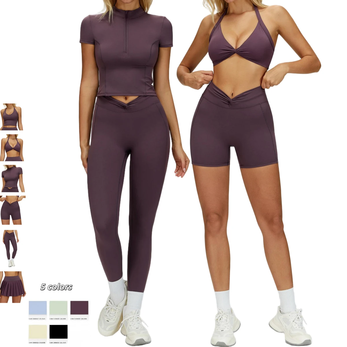 Custom Logo Women Activewear Set Sports Bra Shorts Leggings Zip Crop Top Yoga Workout Gym Wear
