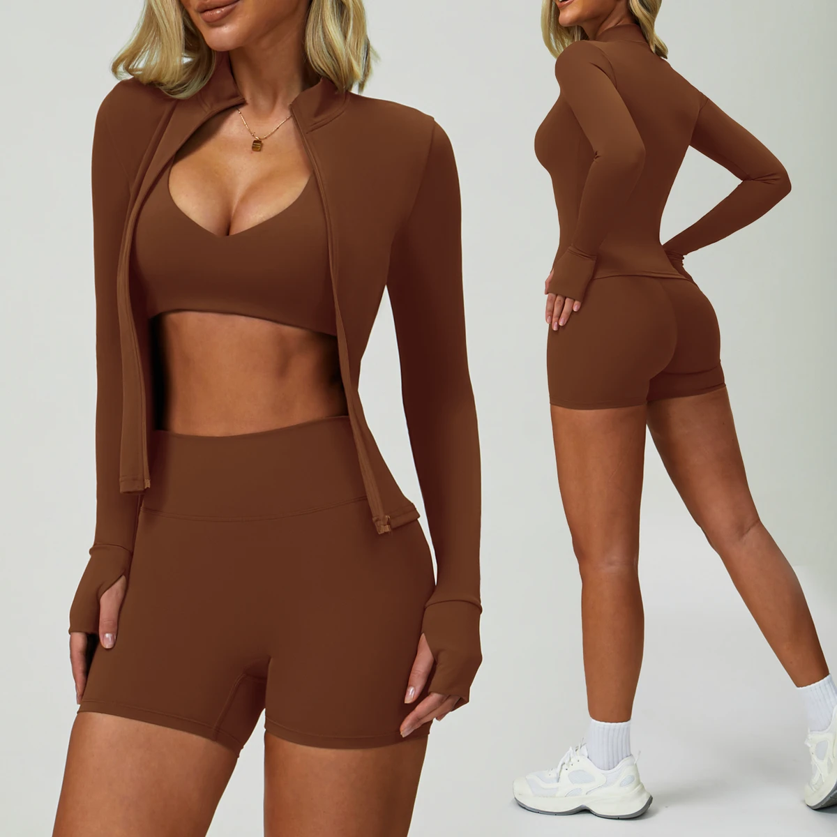 Nude Three-Piece Yoga Suit Breathable Soft Quick-Drying Gym Clothes Beautiful Back Outdoor Sports Running Shorts