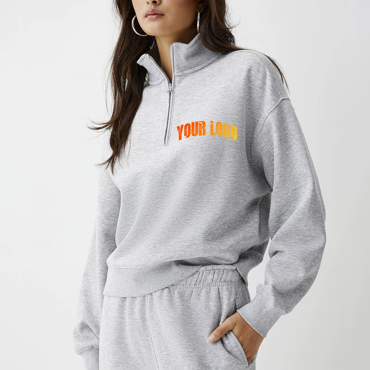 New Design Women Clothing Long Sleeve Sweatshirt Screen Printing Yoga Sport Jogger Hoody Custom Logo Cropped Half Zipper Hoodies