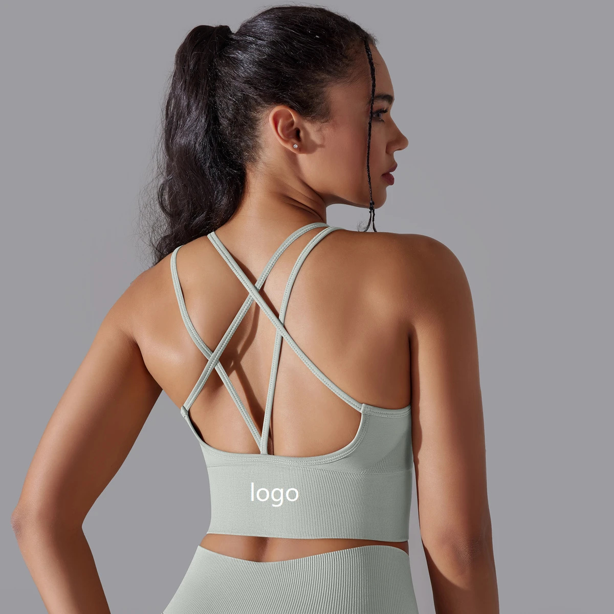 OEM Double Couple Breathable Padded High Support Seamless Criss Cross Back U-NECK Sports Bras Women 100% Nylon High Workout