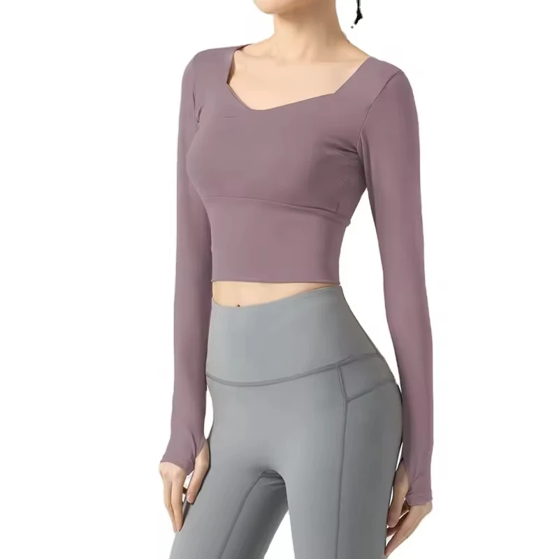Wholesale Seamless Long Sleeve Yoga Top for Women Custom Quick-Drying Running Sportswear Breathable Patchwork Fitness Clothing